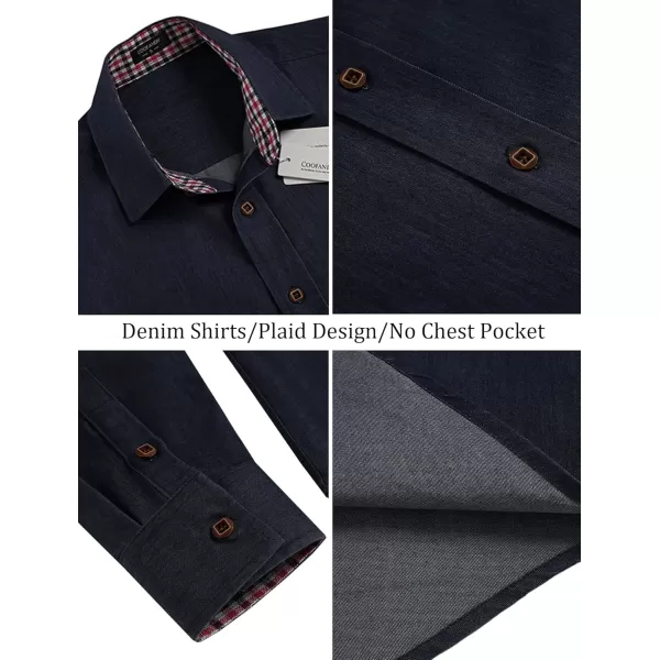 COOFANDY Men's Casual Dress Shirt Button Down Shirts Long-Sleeve Plaid Collar Denim Work Shirt
