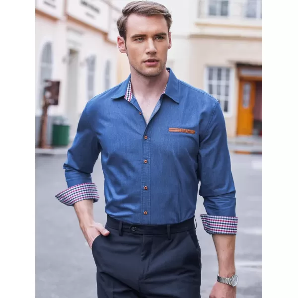 COOFANDY Men's Casual Dress Shirt Button Down Shirts Long-Sleeve Plaid Collar Denim Work Shirt