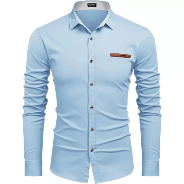 COOFANDY Men's Casual Dress Shirt Button Down Shirts Long-Sleeve Plaid Collar Denim Work Shirt
