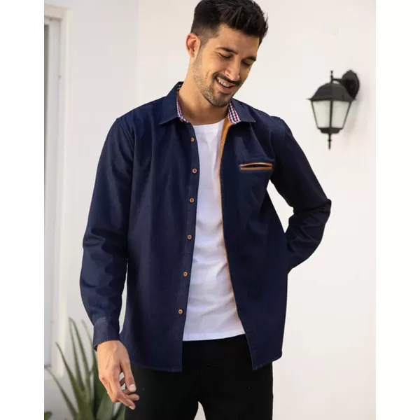 COOFANDY Men's Casual Dress Shirt Button Down Shirts Long-Sleeve Plaid Collar Denim Work Shirt