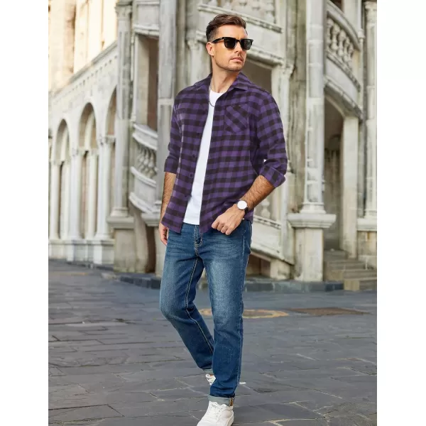 COOFANDY Men's Flannel Shirts Long Sleeve Button Down Plaid Shirt Lightweight Shirt Jacket