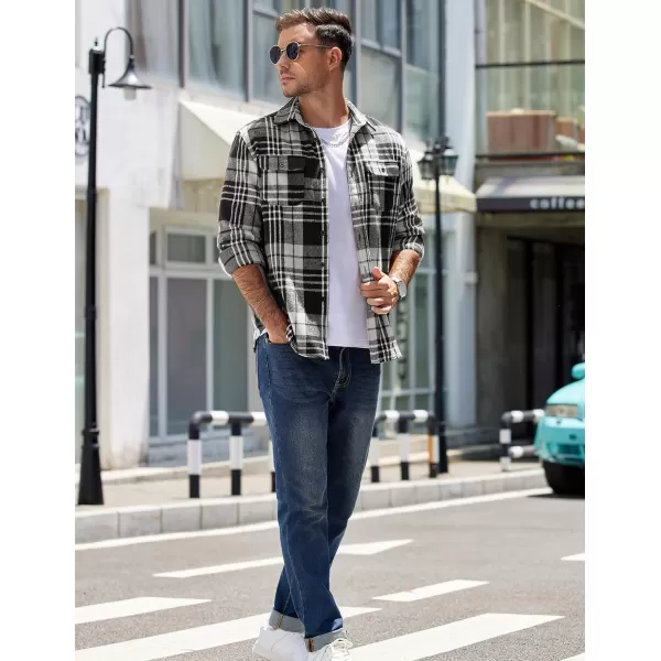 COOFANDY Mens Flannel Shirts Long Sleeve Plaid Shirt Jacket Button Down Shirt with Pockets