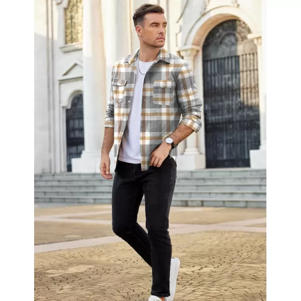 COOFANDY Mens Flannel Shirts Long Sleeve Plaid Shirt Jacket Button Down Shirt with Pockets