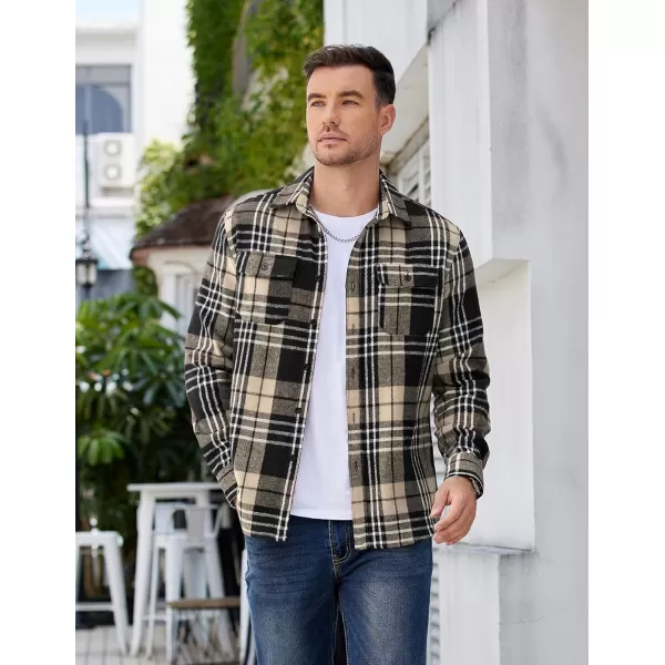 COOFANDY Mens Flannel Shirts Long Sleeve Plaid Shirt Jacket Button Down Shirt with Pockets