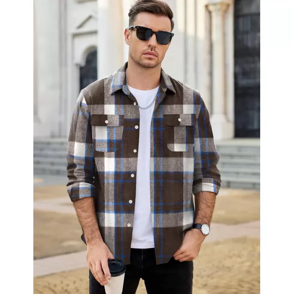COOFANDY Mens Flannel Shirts Long Sleeve Plaid Shirt Jacket Button Down Shirt with Pockets