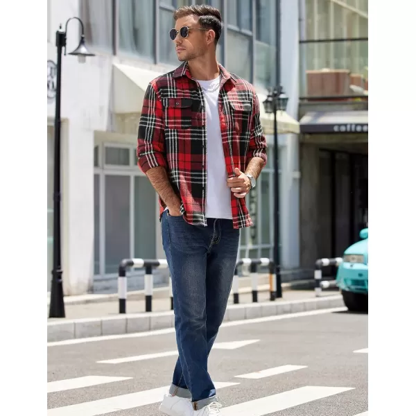 COOFANDY Mens Flannel Shirts Long Sleeve Plaid Shirt Jacket Button Down Shirt with Pockets