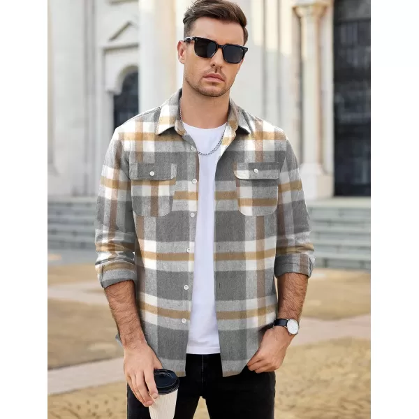 COOFANDY Mens Flannel Shirts Long Sleeve Plaid Shirt Jacket Button Down Shirt with Pockets