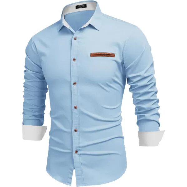 COOFANDY Men's Casual Dress Shirt Button Down Shirts Long-Sleeve Plaid Collar Denim Work Shirt