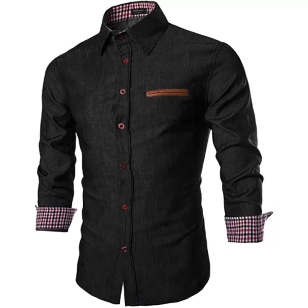 COOFANDY Men's Casual Dress Shirt Button Down Shirts Long-Sleeve Plaid Collar Denim Work Shirt