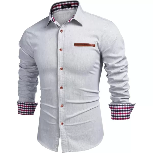 COOFANDY Men's Casual Dress Shirt Button Down Shirts Long-Sleeve Plaid Collar Denim Work Shirt