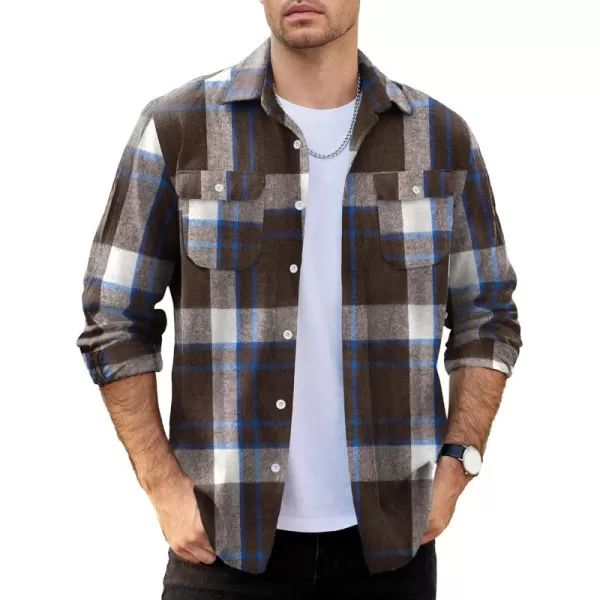 COOFANDY Mens Flannel Shirts Long Sleeve Plaid Shirt Jacket Button Down Shirt with Pockets