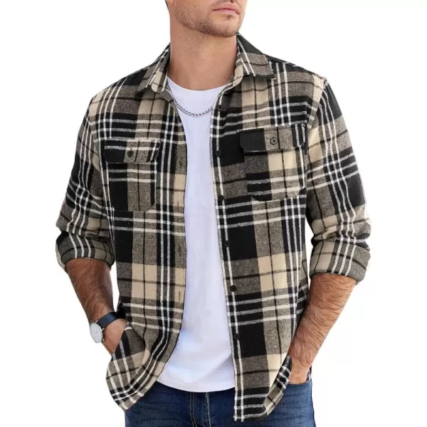 COOFANDY Mens Flannel Shirts Long Sleeve Plaid Shirt Jacket Button Down Shirt with Pockets