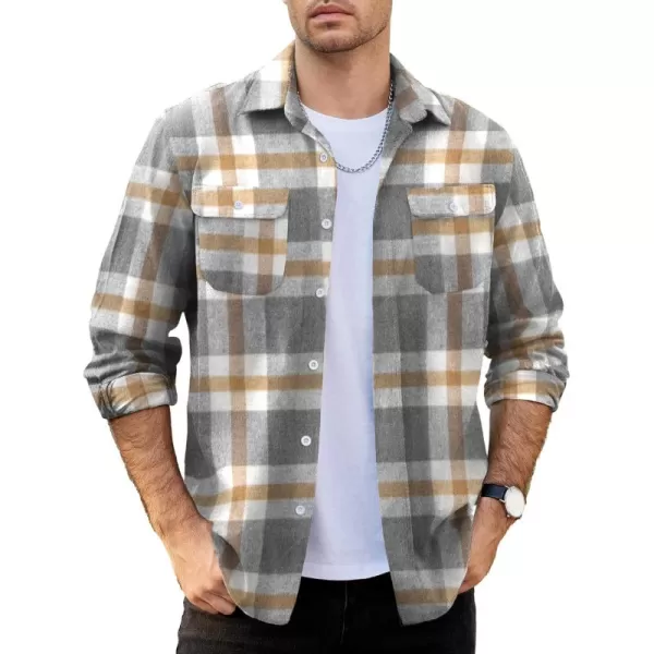 COOFANDY Mens Flannel Shirts Long Sleeve Plaid Shirt Jacket Button Down Shirt with Pockets