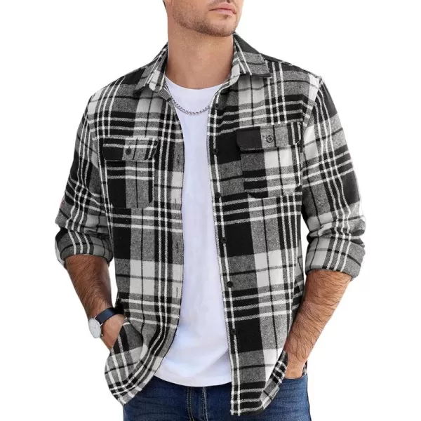 COOFANDY Mens Flannel Shirts Long Sleeve Plaid Shirt Jacket Button Down Shirt with Pockets