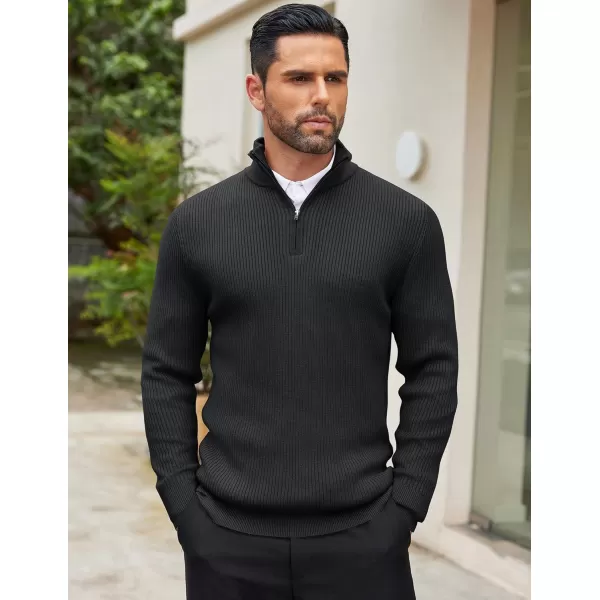 COOFANDY Men's Quarter Zip Sweaters Slim Fit Mock Neck Pullover Sweater Lightweight Knitted Polo Sweaters