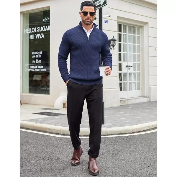 COOFANDY Men's Quarter Zip Sweaters Slim Fit Mock Neck Pullover Sweater Lightweight Knitted Polo Sweaters