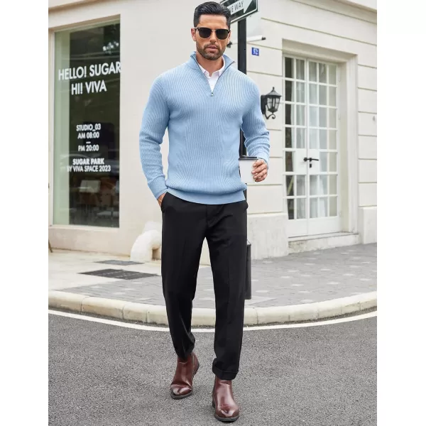 COOFANDY Men's Quarter Zip Sweaters Slim Fit Mock Neck Pullover Sweater Lightweight Knitted Polo Sweaters