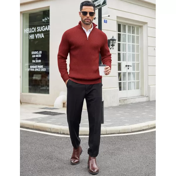 COOFANDY Men's Quarter Zip Sweaters Slim Fit Mock Neck Pullover Sweater Lightweight Knitted Polo Sweaters