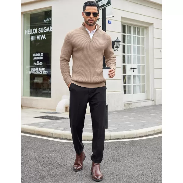 COOFANDY Men's Quarter Zip Sweaters Slim Fit Mock Neck Pullover Sweater Lightweight Knitted Polo Sweaters