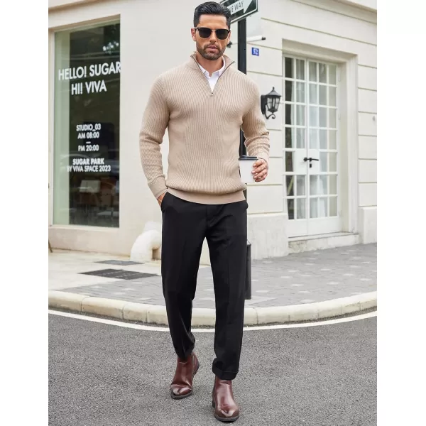 COOFANDY Men's Quarter Zip Sweaters Slim Fit Mock Neck Pullover Sweater Lightweight Knitted Polo Sweaters