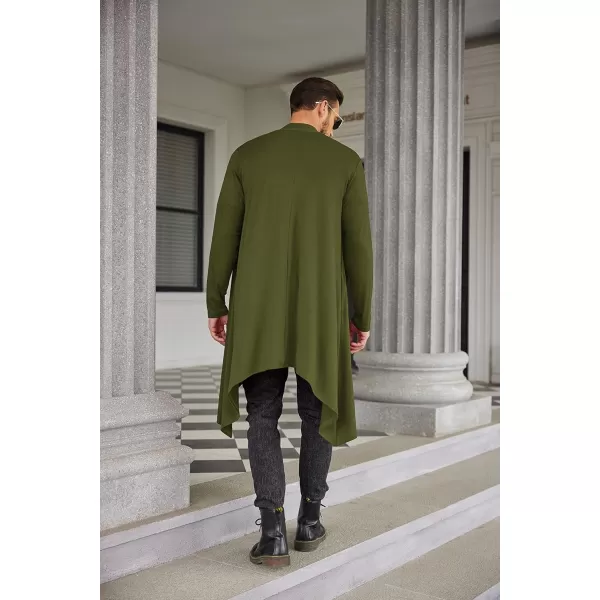 COOFANDY Men's Ruffle Shawl Collar Cardigan Long Sleeve Open Front Lightweight Long Length Drape Cape Overcoat with Pockets