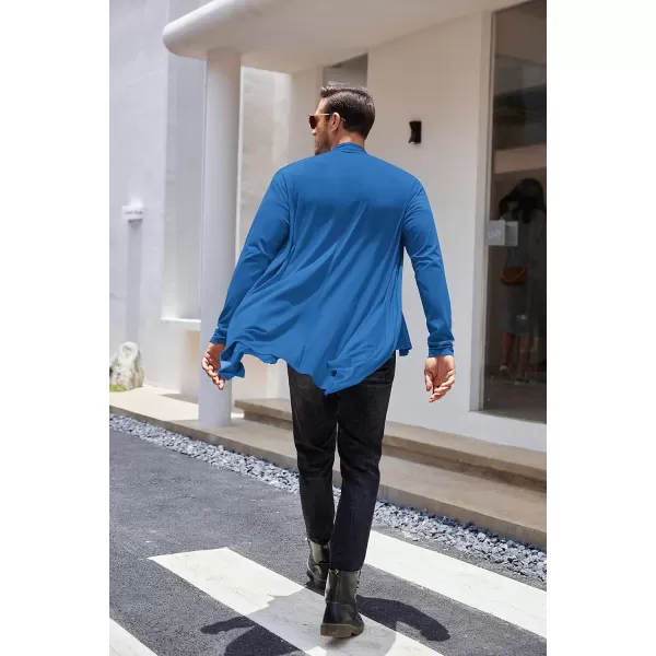 COOFANDY Men's Ruffle Shawl Collar Cardigan Long Sleeve Open Front Lightweight Long Length Drape Cape Overcoat with Pockets
