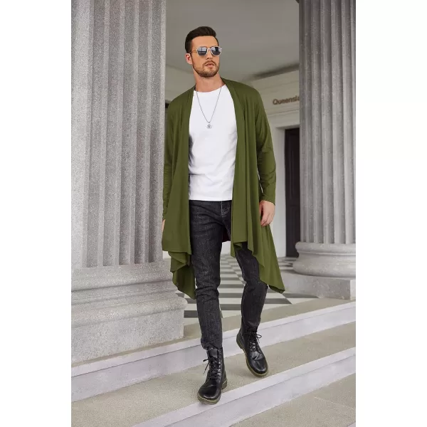 COOFANDY Men's Ruffle Shawl Collar Cardigan Long Sleeve Open Front Lightweight Long Length Drape Cape Overcoat with Pockets
