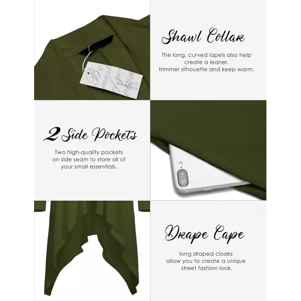 COOFANDY Men's Ruffle Shawl Collar Cardigan Long Sleeve Open Front Lightweight Long Length Drape Cape Overcoat with Pockets