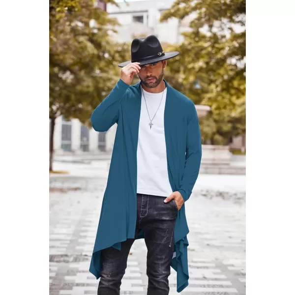 COOFANDY Men's Ruffle Shawl Collar Cardigan Long Sleeve Open Front Lightweight Long Length Drape Cape Overcoat with Pockets
