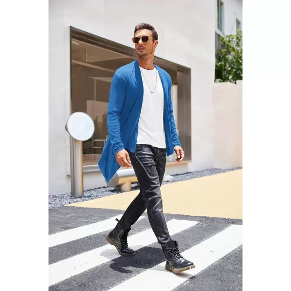 COOFANDY Men's Ruffle Shawl Collar Cardigan Long Sleeve Open Front Lightweight Long Length Drape Cape Overcoat with Pockets