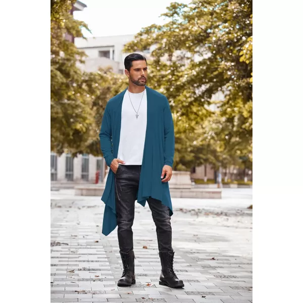COOFANDY Men's Ruffle Shawl Collar Cardigan Long Sleeve Open Front Lightweight Long Length Drape Cape Overcoat with Pockets
