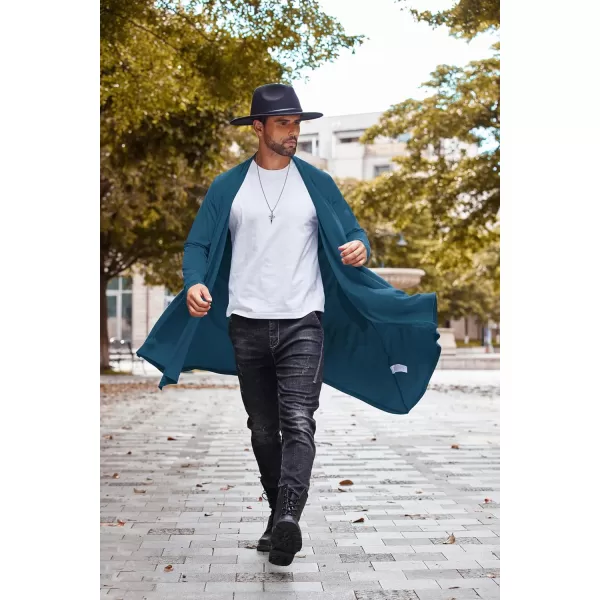 COOFANDY Men's Ruffle Shawl Collar Cardigan Long Sleeve Open Front Lightweight Long Length Drape Cape Overcoat with Pockets