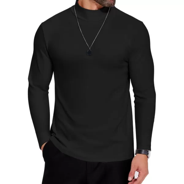 COOFANDY Mens Mock Neck Shirts Fleece Long Sleeve Tops Basic Pullover T-Shirts