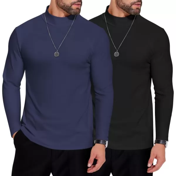 COOFANDY Mens Mock Neck Shirts Fleece Long Sleeve Tops Basic Pullover T-Shirts