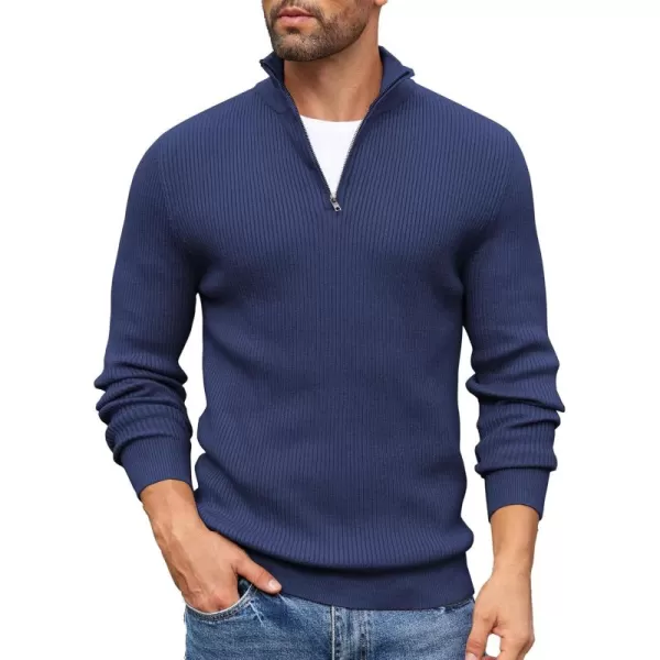 COOFANDY Men's Quarter Zip Sweaters Slim Fit Mock Neck Pullover Sweater Lightweight Knitted Polo Sweaters
