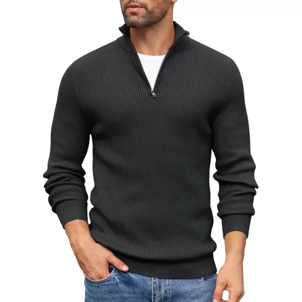 COOFANDY Men's Quarter Zip Sweaters Slim Fit Mock Neck Pullover Sweater Lightweight Knitted Polo Sweaters