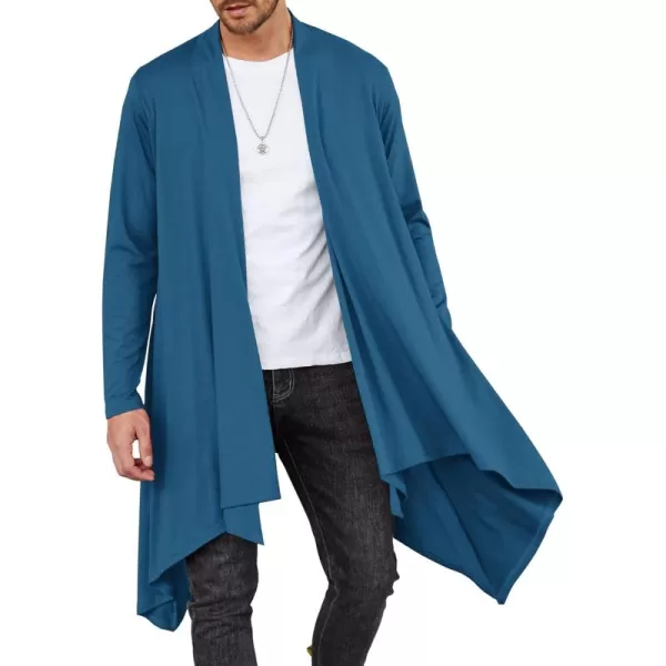 COOFANDY Men's Ruffle Shawl Collar Cardigan Long Sleeve Open Front Lightweight Long Length Drape Cape Overcoat with Pockets