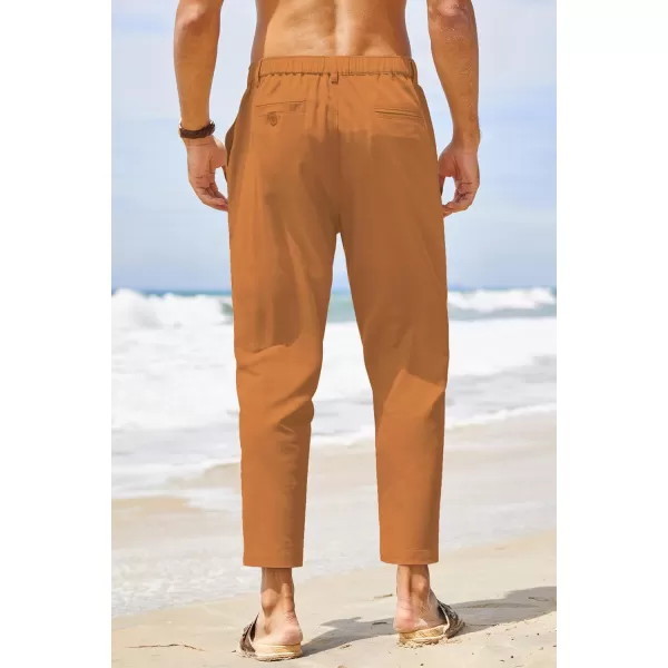 COOFANDY Men's Cotton Linen Pants Elastic Waist Lightweight Casual Pants Slim Fit Yoga Beach Pants with Pockets