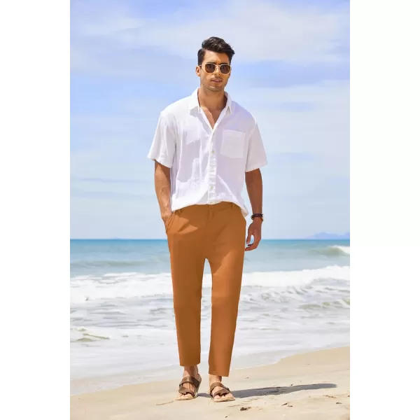 COOFANDY Men's Cotton Linen Pants Elastic Waist Lightweight Casual Pants Slim Fit Yoga Beach Pants with Pockets