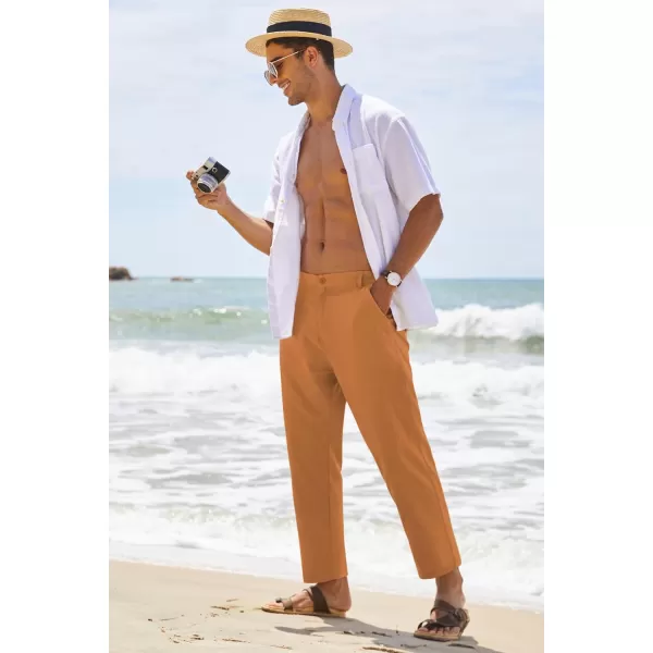 COOFANDY Men's Cotton Linen Pants Elastic Waist Lightweight Casual Pants Slim Fit Yoga Beach Pants with Pockets