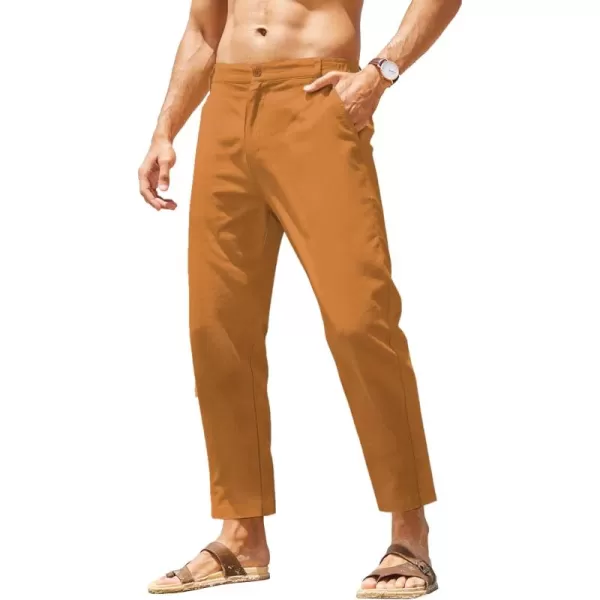 COOFANDY Men's Cotton Linen Pants Elastic Waist Lightweight Casual Pants Slim Fit Yoga Beach Pants with Pockets