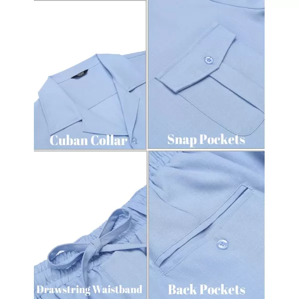imageCOODANDY Mens Linen Sets Long Sleeve Button Down Shirt Summer Loungewear with PantsBlue