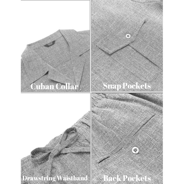 imageCOODANDY Mens Linen Sets Long Sleeve Button Down Shirt Summer Loungewear with PantsLight Grey