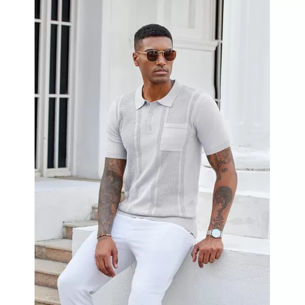 imageCOOFANDY Knit Polo Shirts for Men Short Sleeve Textured Polo Shirt Slim Fit Summer Collared T Shirt with PocketWhite