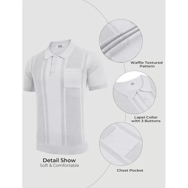 imageCOOFANDY Knit Polo Shirts for Men Short Sleeve Textured Polo Shirt Slim Fit Summer Collared T Shirt with PocketWhite