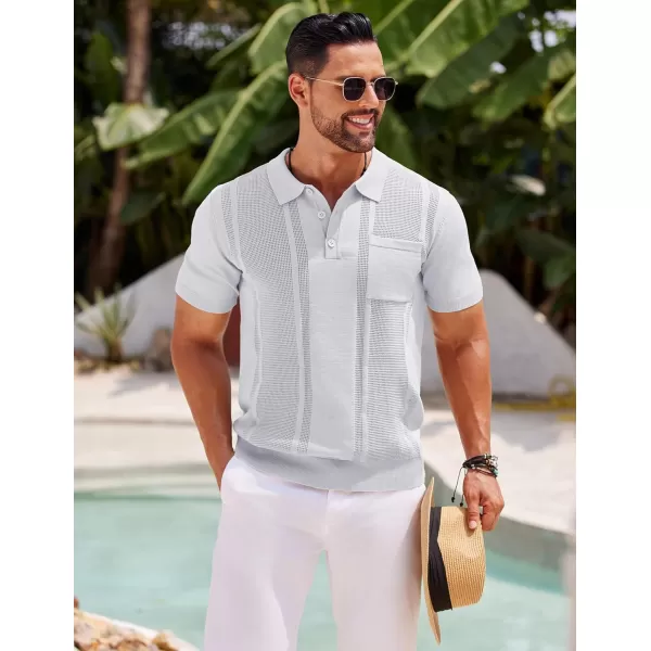 imageCOOFANDY Knit Polo Shirts for Men Short Sleeve Textured Polo Shirt Slim Fit Summer Collared T Shirt with PocketWhite