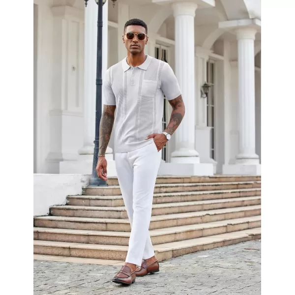 imageCOOFANDY Knit Polo Shirts for Men Short Sleeve Textured Polo Shirt Slim Fit Summer Collared T Shirt with PocketWhite