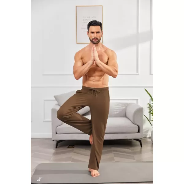 imageCOOFANDY Mens Open Bottom Sweatpants Casual Yoga Pants Lightweight Jogger Lounge Pants with PocketsBrown
