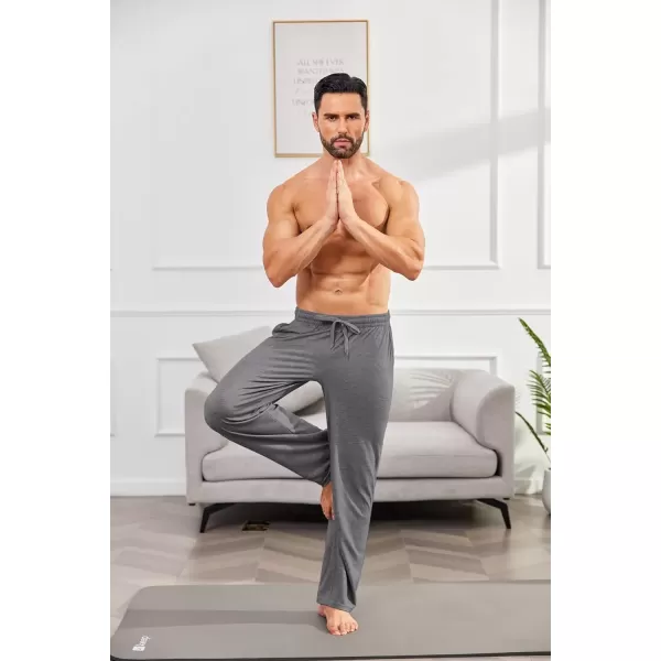 imageCOOFANDY Mens Open Bottom Sweatpants Casual Yoga Pants Lightweight Jogger Lounge Pants with PocketsHeather Grey