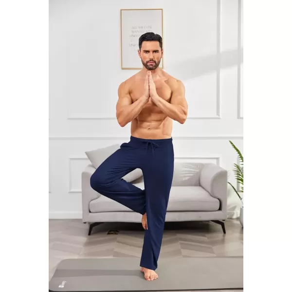 imageCOOFANDY Mens Open Bottom Sweatpants Casual Yoga Pants Lightweight Jogger Lounge Pants with PocketsNavy Blue